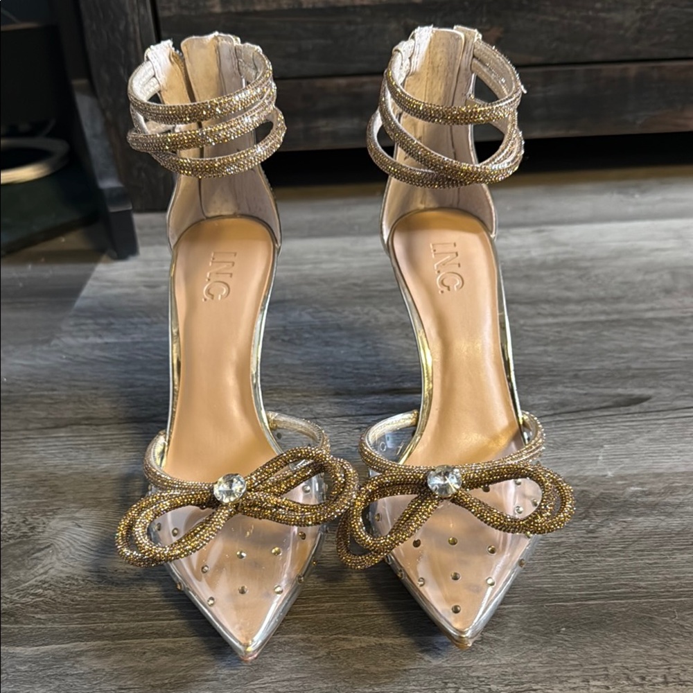 INC International Concepts Women's Gold and Silver Strappy Heels